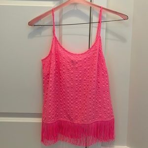 Lilly Pulitzer Pink Naeem Fringe Tank Top XS